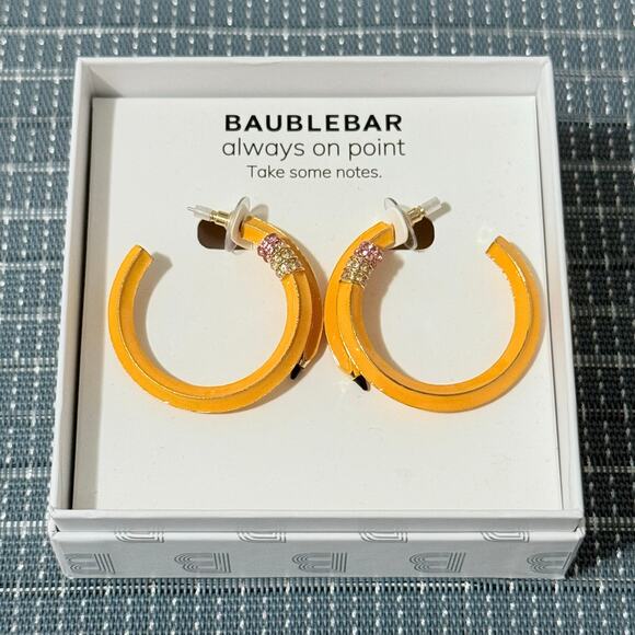 NEW | BAUBLEBAR | Back to School Yellow Pencil Hoop Earrings - Picture 1 of 1